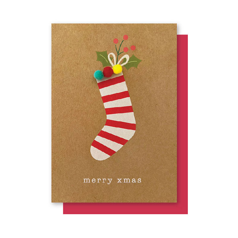 CHRISTMAS STOCKING POM POM CARD